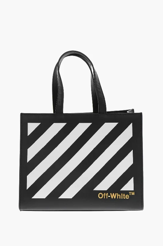 Faux Fur - Trimmed Tote Bag in White for a Cozy Winter LookOff-White Leather Tote Bag With Diagonal Stripe Detailing