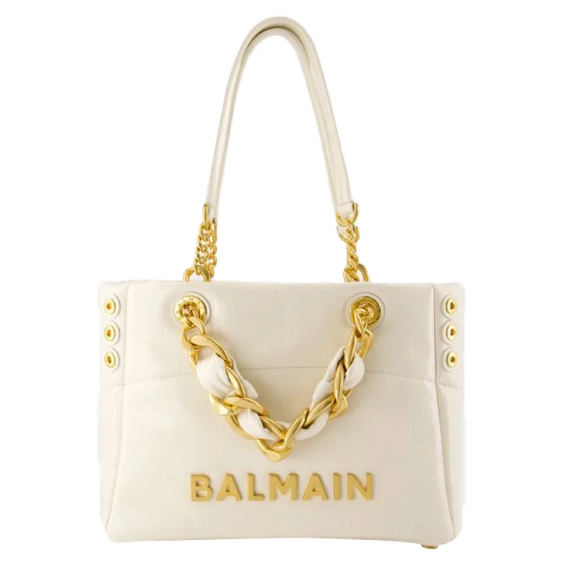 Women's Tote Bag with Magnetic Closure in Orange for Easy Access on the Go1945 Small Shopper Bag - Balmain - Leather - Beige