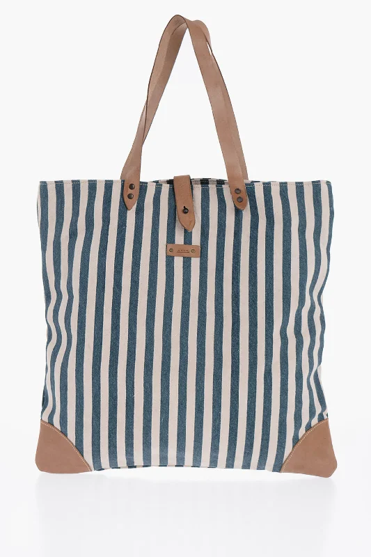 Quilted Tote Bag in Cream with Silver Hardware for a Classic and Sophisticated StyleAfar Striped Cotton Tote Bag With Leather Details Quilted Tote Bag in Cream with Silver Hardware for a Classic and Sophisticated StyleAfar Striped Cotton Tote Bag With Leather Details