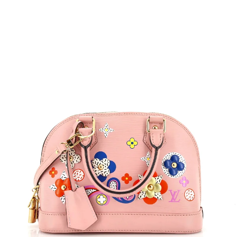 Women's Shoulder Bag with Faux Fur Strap in White for Winter StyleAlma Handbag Limited Edition Floral Patchwork Epi Leather BB Women's Shoulder Bag with Faux Fur Strap in White for Winter StyleAlma Handbag Limited Edition Floral Patchwork Epi Leather BB