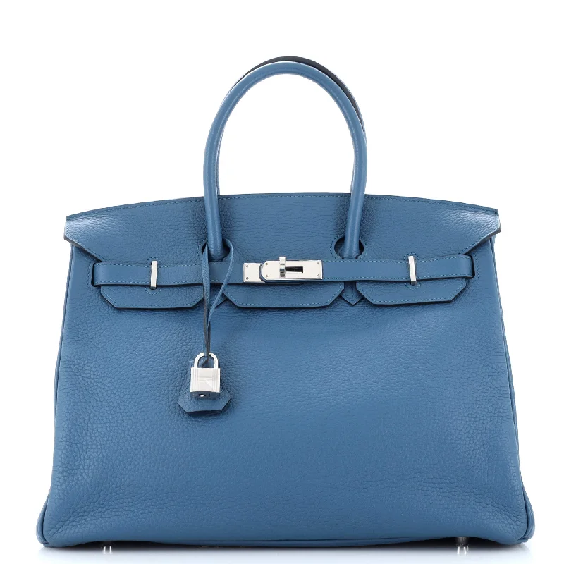Embroidered Denim Shoulder Bag in Blue for a Vintage VibeBirkin Handbag Colvert Clemence with Palladium Hardware 35 Embroidered Denim Shoulder Bag in Blue for a Vintage VibeBirkin Handbag Colvert Clemence with Palladium Hardware 35