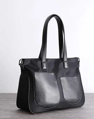 Black Womens Nylon Leather Shopper Totes Womens Nylon Shoulder Tote Black Nylon Handbag Purse for Ladies Black Womens Nylon Leather Shopper Totes Womens Nylon Shoulder Tote Black Nylon Handbag Purse for Ladies