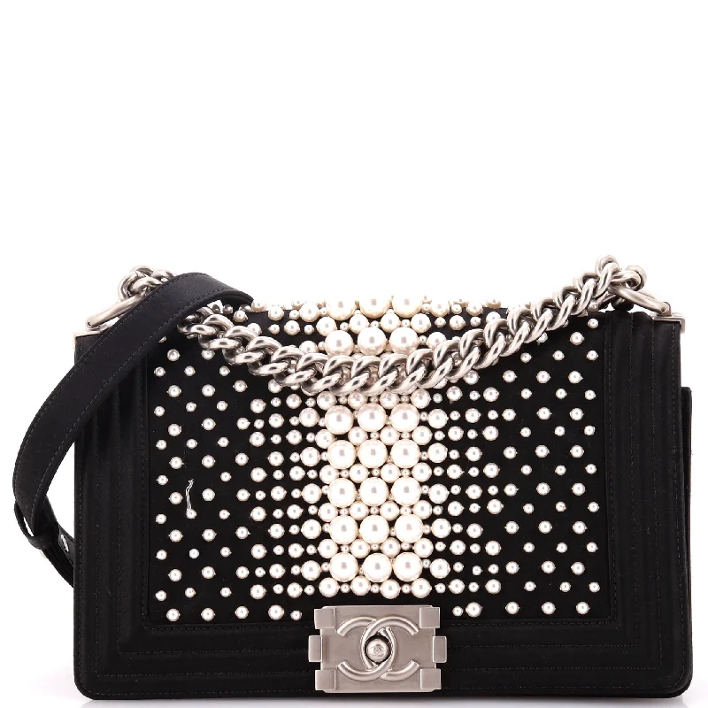 Boy Flap Bag Pearl Embellished Satin Old Medium