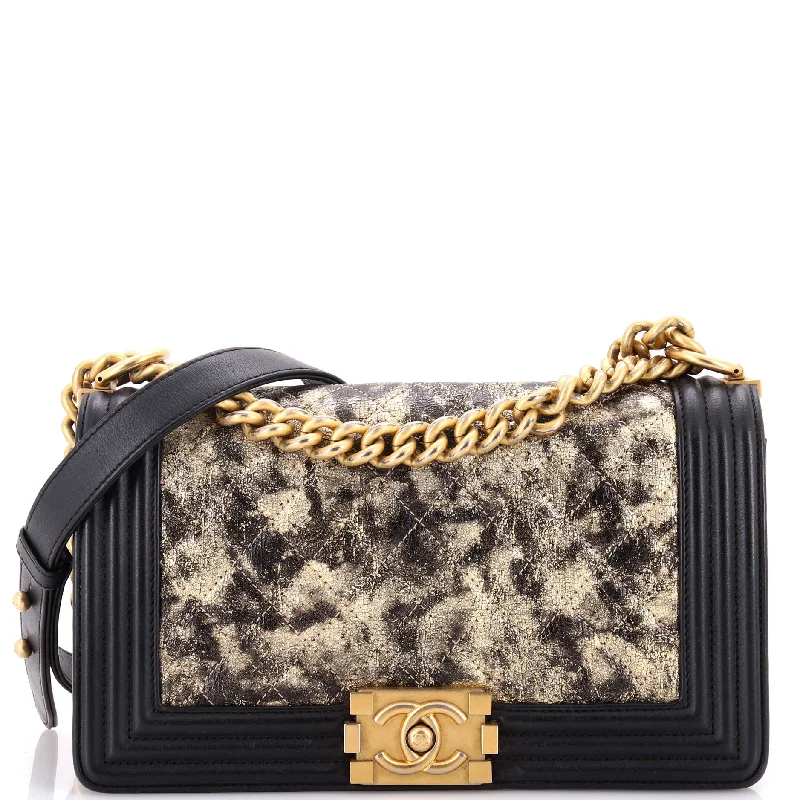Shoulder Bag with Chain Strap in Silver for a Trendy AppearanceBoy Flap Bag Quilted Metallic Crumpled Goatskin Old Medium Shoulder Bag with Chain Strap in Silver for a Trendy AppearanceBoy Flap Bag Quilted Metallic Crumpled Goatskin Old Medium