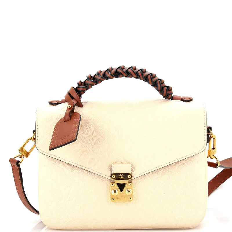Women's Large Leather Shoulder Bag in Brown with Multiple Compartments for WorkBraided Handle Pochette Metis Monogram Empreinte Leather Women's Large Leather Shoulder Bag in Brown with Multiple Compartments for WorkBraided Handle Pochette Metis Monogram Empreinte Leather