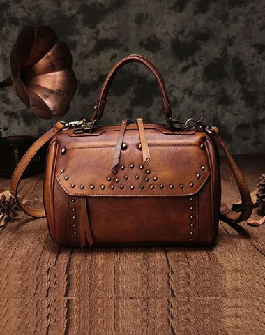 Vintage WOmens Leather Handbags Studded Work Bag Vintage Leather Shoulder Purses