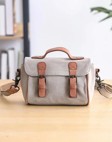 Canvas Leather Womens Green handbag Side Bag Khaki Messenger Bag Small Shoulder Bag For Men