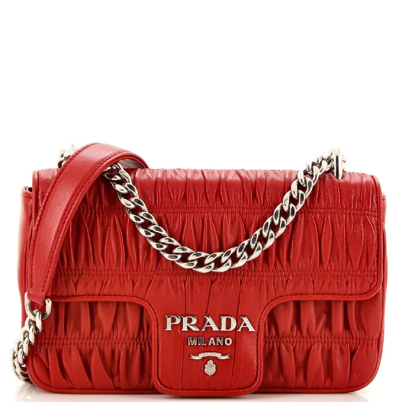 Women's Shoulder Bag with Fringe Details in Brown for a Bohemian StyleChain Flap Shoulder Bag Nappa Gaufre Small Women's Shoulder Bag with Fringe Details in Brown for a Bohemian StyleChain Flap Shoulder Bag Nappa Gaufre Small