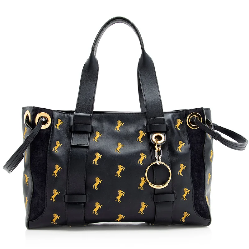 Women's Tote Bag with Magnetic Closure in Orange for Easy Access on the GoChloe Leather Embroidered Little Horses Tao Tote Women's Tote Bag with Magnetic Closure in Orange for Easy Access on the GoChloe Leather Embroidered Little Horses Tao Tote