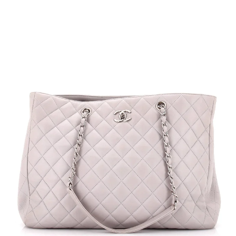 Faux Fur - Trimmed Tote Bag in White for a Cozy Winter LookClassic CC Shopping Tote Quilted Calfskin Large Faux Fur - Trimmed Tote Bag in White for a Cozy Winter LookClassic CC Shopping Tote Quilted Calfskin Large