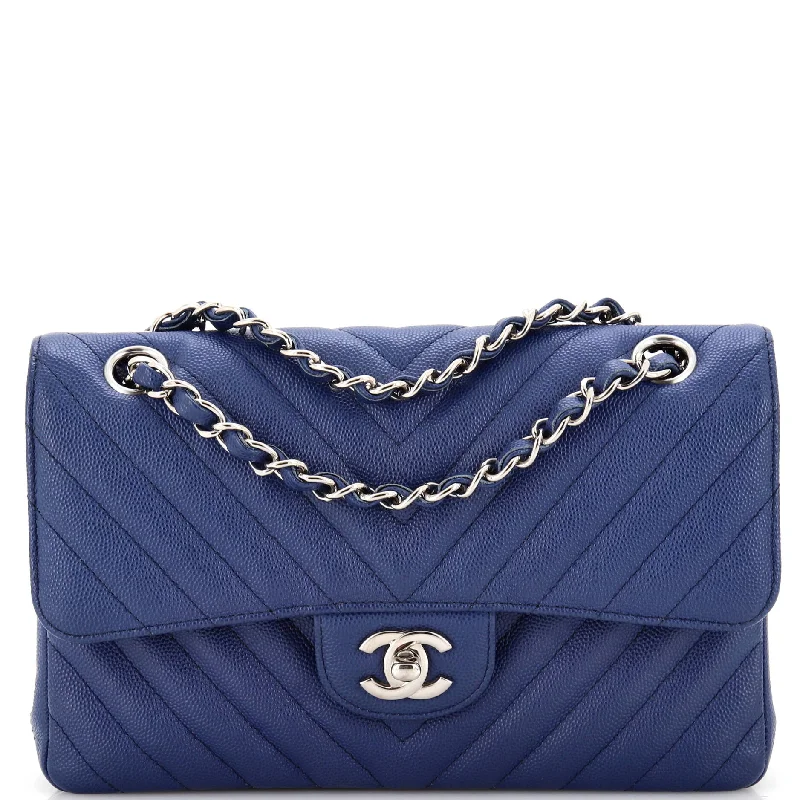 Women's Shoulder Bag with Floral Embroidery in Purple for Spring WalksClassic Double Flap Bag Chevron Caviar Medium Women's Shoulder Bag with Floral Embroidery in Purple for Spring WalksClassic Double Flap Bag Chevron Caviar Medium