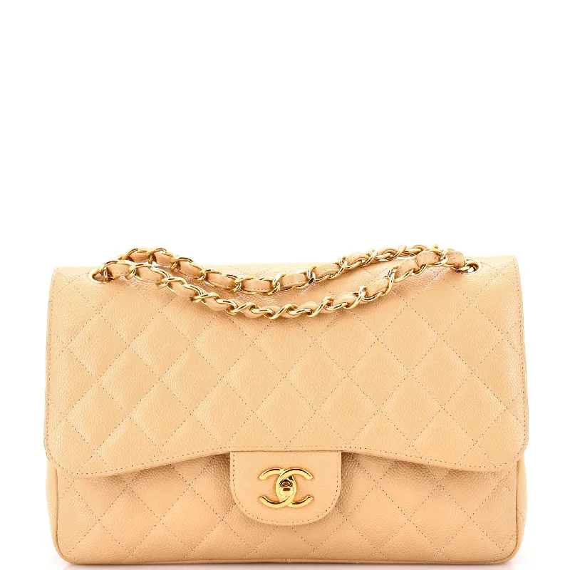 Linen Tote Bag in Natural Beige with Braided Details for a Rustic Summer EnsembleClassic Double Flap Bag Quilted Caviar Jumbo