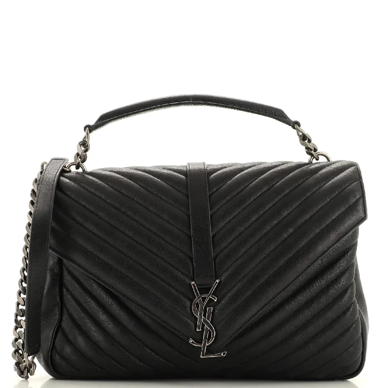 Leather Shoulder Bag with Magnetic Closure in Black for Quick AccessClassic Monogram College Bag Matelasse Chevron Leather Large Leather Shoulder Bag with Magnetic Closure in Black for Quick AccessClassic Monogram College Bag Matelasse Chevron Leather Large