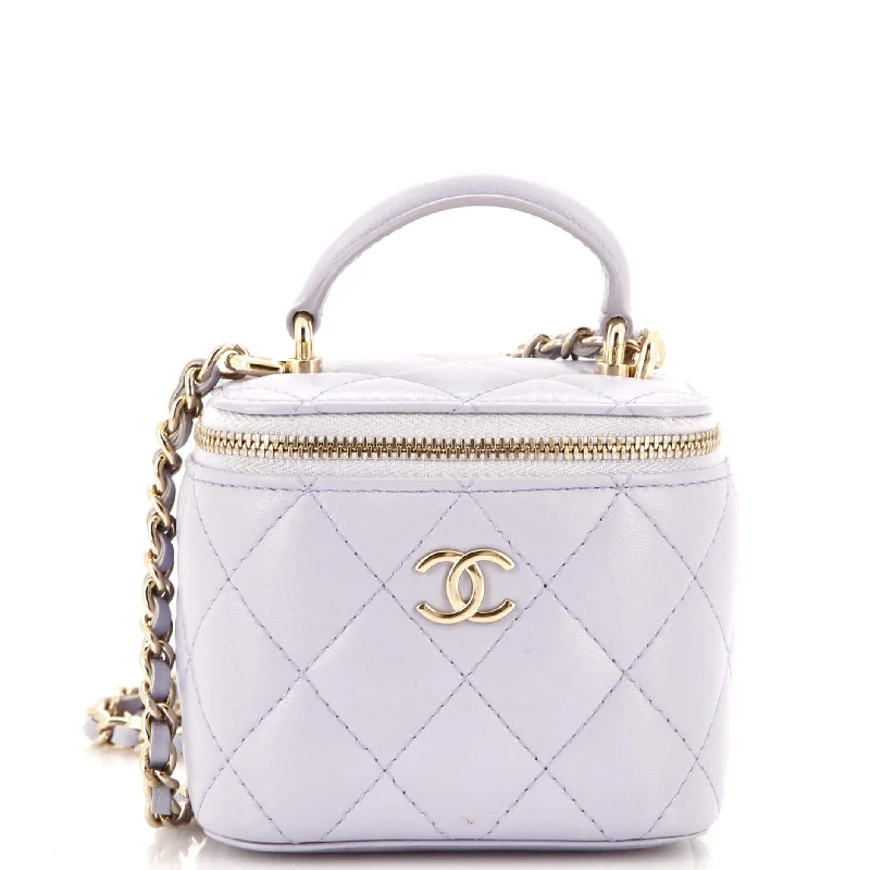 Classic Top Handle Vanity Case with Chain Quilted Lambskin Mini