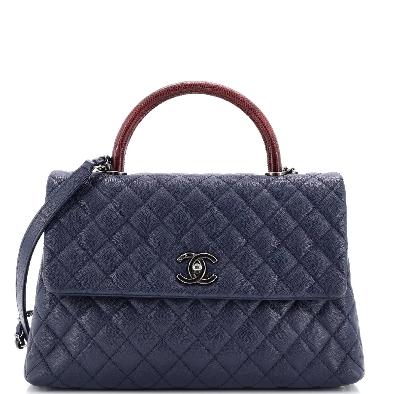 Shoulder Bag with Geometric Pattern in Multicolor for a Contemporary StyleCoco Top Handle Bag Quilted Caviar with Lizard Medium Shoulder Bag with Geometric Pattern in Multicolor for a Contemporary StyleCoco Top Handle Bag Quilted Caviar with Lizard Medium
