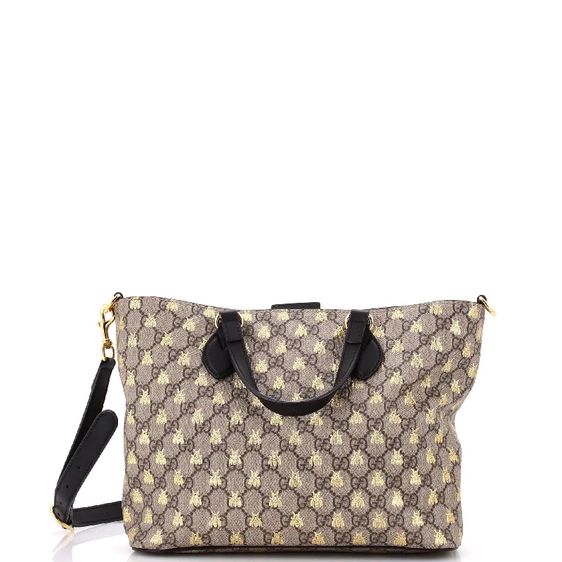 Patchwork Tote Bag in Denim with Vintage - Inspired Designs for a Retro AppealConvertible Soft Tote Printed GG Coated Canvas Small