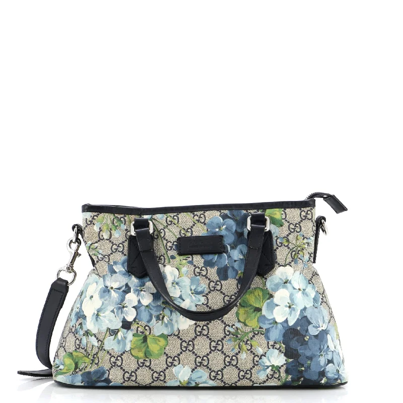 Faux Fur - Trimmed Tote Bag in White for a Cozy Winter LookConvertible Tote Blooms Print GG Coated Canvas Small