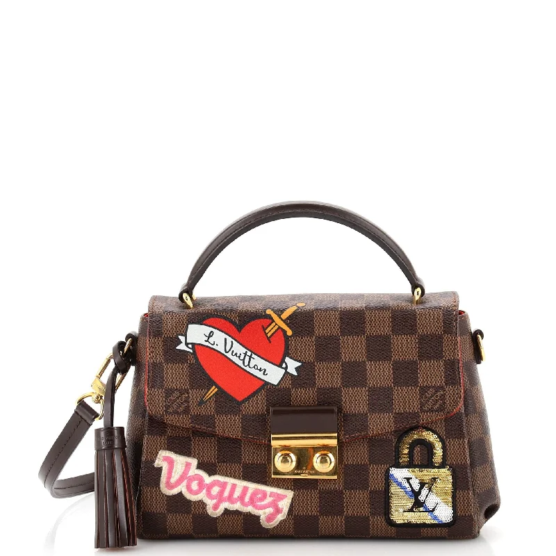 Women's Shoulder Bag with Fringe Details in Brown for a Bohemian StyleCroisette Handbag Limited Edition Patches Damier Women's Shoulder Bag with Fringe Details in Brown for a Bohemian StyleCroisette Handbag Limited Edition Patches Damier