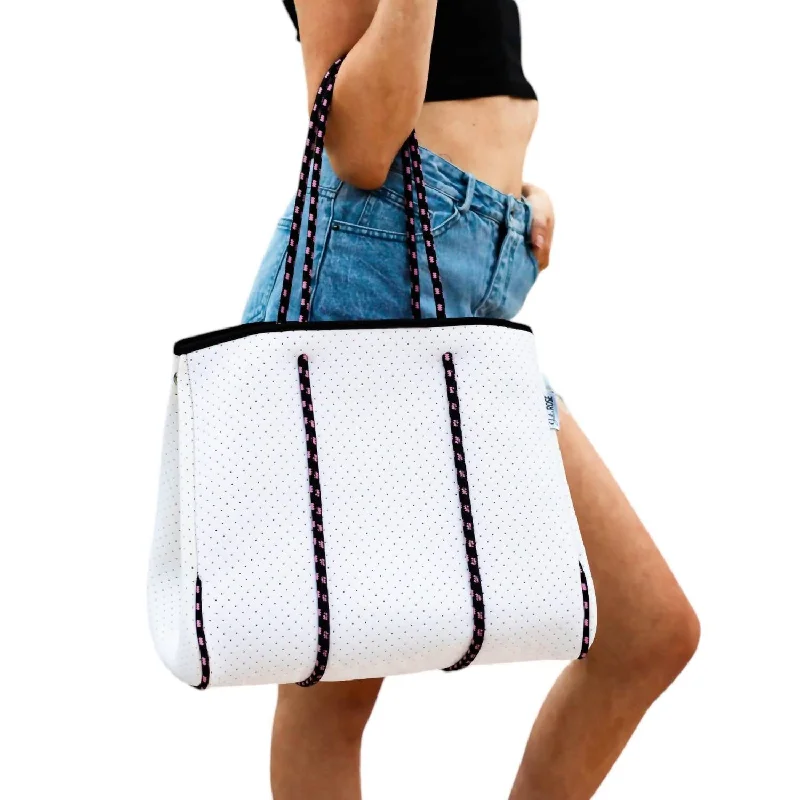 Women's Tote Bag with Detachable Pouch in Purple for Added ConvenienceCrystal Gorgeous Neoprene Bag In White Women's Tote Bag with Detachable Pouch in Purple for Added ConvenienceCrystal Gorgeous Neoprene Bag In White