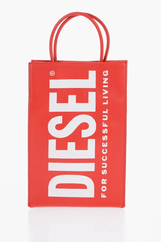 Faux Fur - Trimmed Tote Bag in White for a Cozy Winter LookDiesel Leather Shopping Bag With Logoed Shoulder Strap Faux Fur - Trimmed Tote Bag in White for a Cozy Winter LookDiesel Leather Shopping Bag With Logoed Shoulder Strap