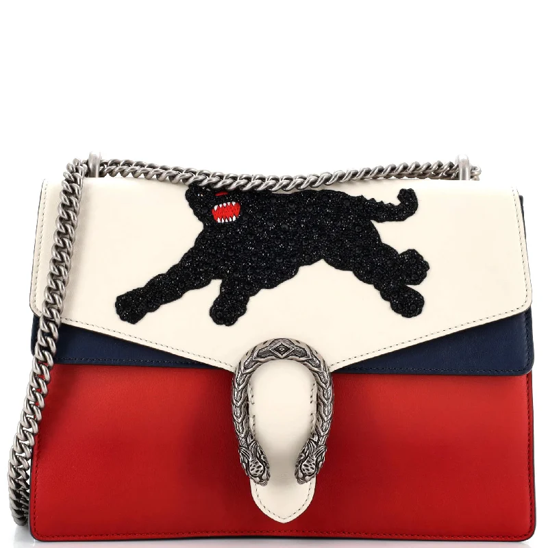 Shoulder Bag with Chain Strap in Silver for a Trendy AppearanceDionysus Bag Embellished Leather Medium Shoulder Bag with Chain Strap in Silver for a Trendy AppearanceDionysus Bag Embellished Leather Medium