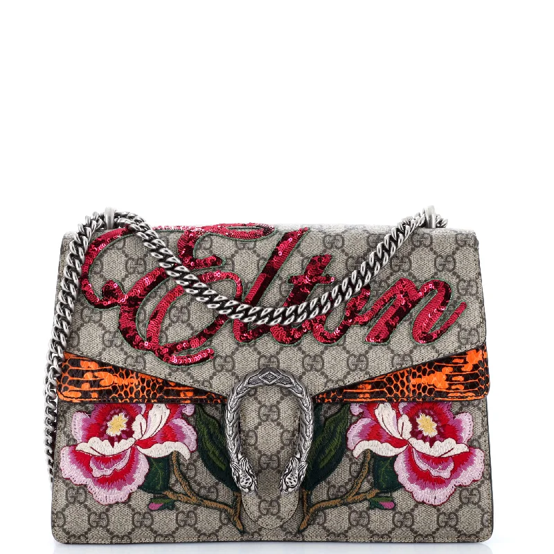 Vegan Leather Shoulder Bag in Gray for Ethical Fashion LoversDionysus Bag Embroidered GG Coated Canvas with Python Medium Vegan Leather Shoulder Bag in Gray for Ethical Fashion LoversDionysus Bag Embroidered GG Coated Canvas with Python Medium