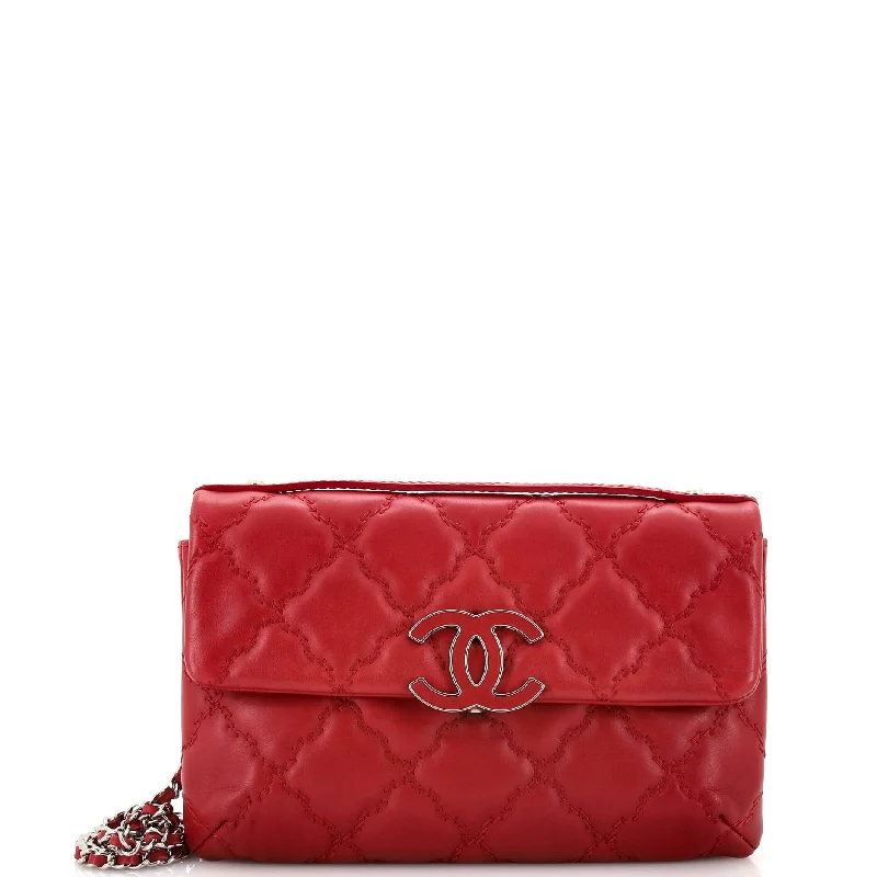 Women's Shoulder Bag with Floral Embroidery in Purple for Spring WalksDouble Stitch Hamptons Flap Bag Quilted Calfskin Mini Women's Shoulder Bag with Floral Embroidery in Purple for Spring WalksDouble Stitch Hamptons Flap Bag Quilted Calfskin Mini