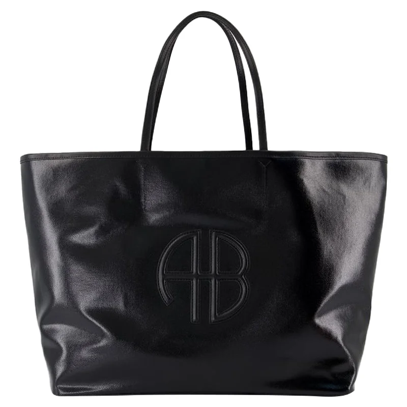 Women's Tote Bag with Inner Compartments in Gray for Organizing Everyday EssentialsEmma Shopper Bag - ANINE BING - Cotton - Black Women's Tote Bag with Inner Compartments in Gray for Organizing Everyday EssentialsEmma Shopper Bag - ANINE BING - Cotton - Black