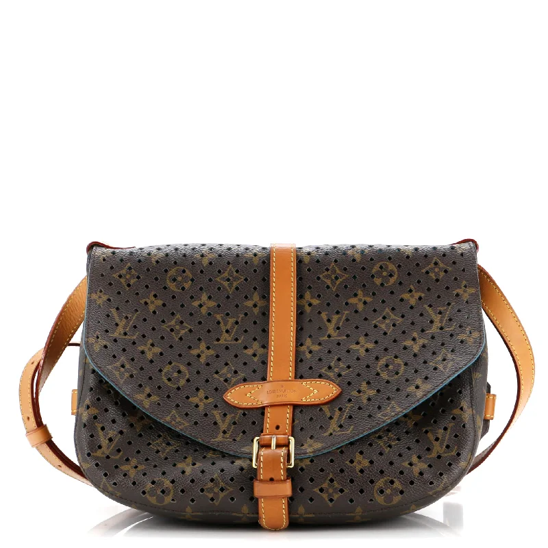 Embroidered Denim Shoulder Bag in Blue for a Vintage VibeFlore Saumur Handbag Perforated Monogram Canvas Embroidered Denim Shoulder Bag in Blue for a Vintage VibeFlore Saumur Handbag Perforated Monogram Canvas