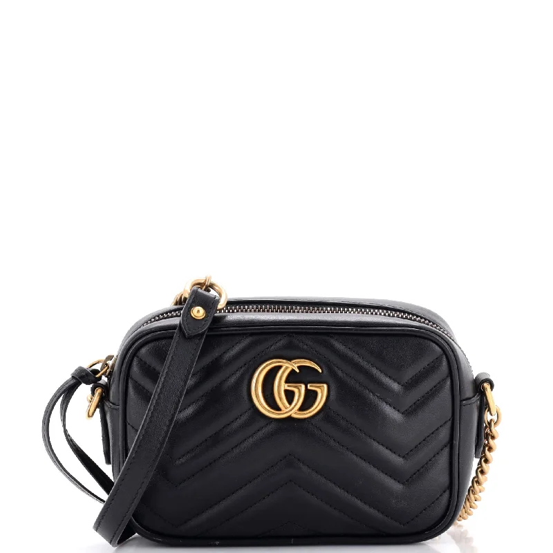 Crossbody Shoulder Bag in Black Leather with Gold Hardware for Night OutsGG Marmont Shoulder Bag Mixed Matelasse Leather Mini