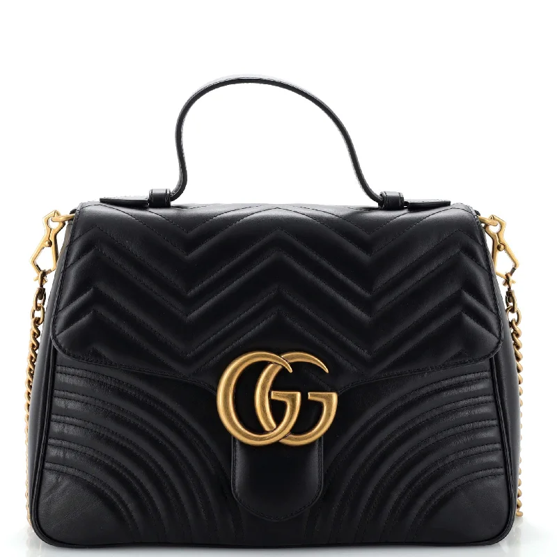 GG Marmont Top Handle Flap Bag Matelasse Leather Medium