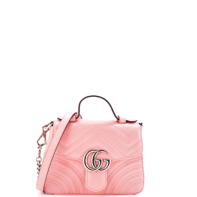 Shoulder Bag with Chain Strap in Silver for a Trendy AppearanceGG Marmont Top Handle Flap Bag Matelasse Leather Mini Shoulder Bag with Chain Strap in Silver for a Trendy AppearanceGG Marmont Top Handle Flap Bag Matelasse Leather Mini