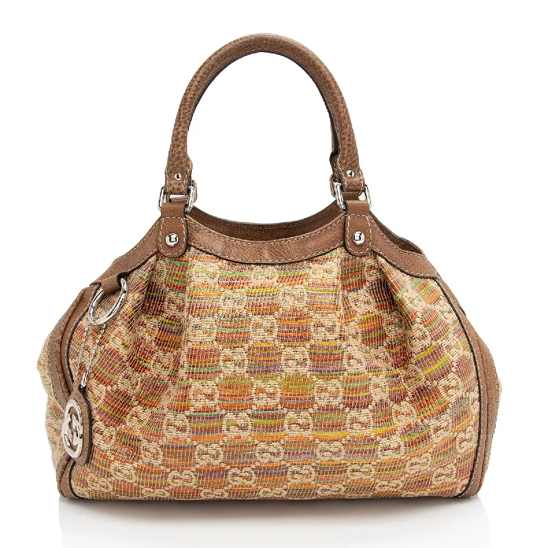 Women's Tote Bag with Detachable Pouch in Purple for Added ConvenienceGucci Raffia Sukey Medium Tote Women's Tote Bag with Detachable Pouch in Purple for Added ConvenienceGucci Raffia Sukey Medium Tote