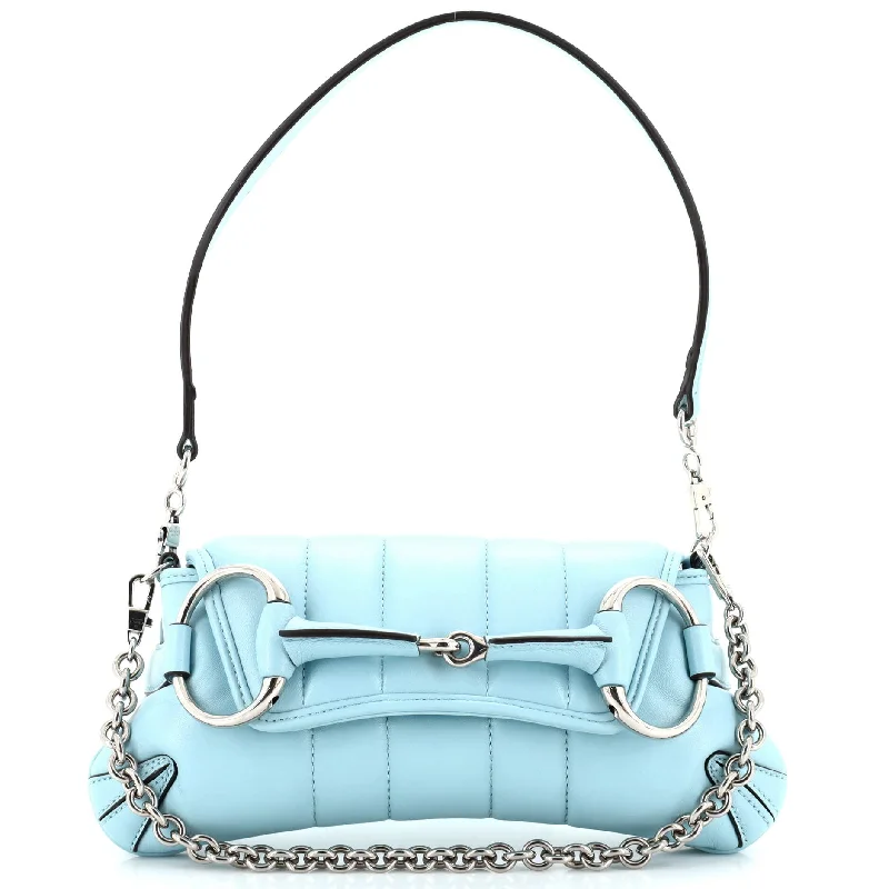 Horsebit Chain Shoulder Bag Vertical Quilted Leather Small