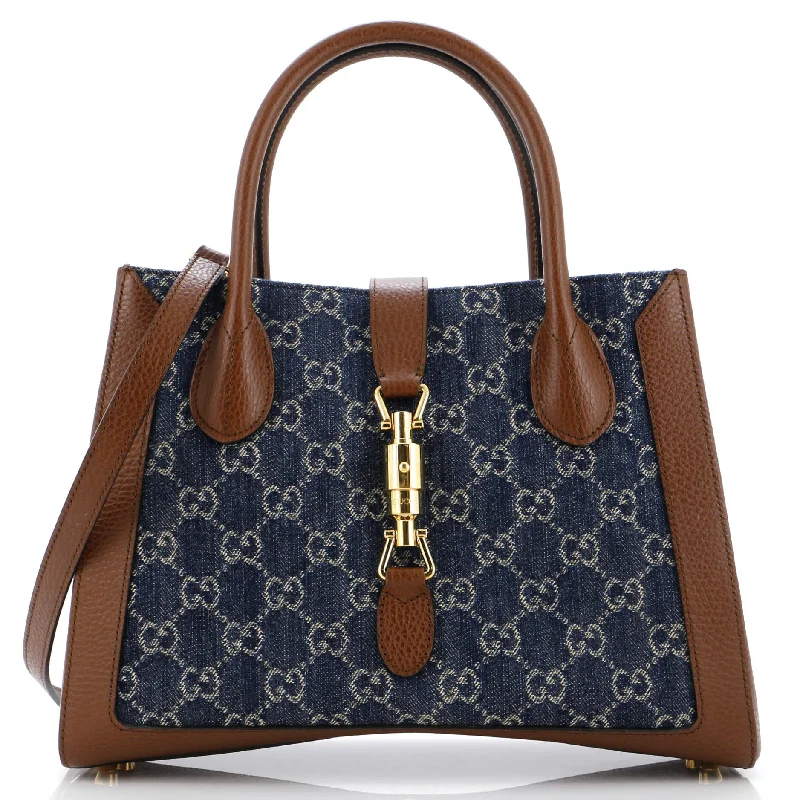 Quilted Tote Bag in Cream with Silver Hardware for a Classic and Sophisticated StyleJackie 1961 Tote GG Denim and Leather Medium Quilted Tote Bag in Cream with Silver Hardware for a Classic and Sophisticated StyleJackie 1961 Tote GG Denim and Leather Medium