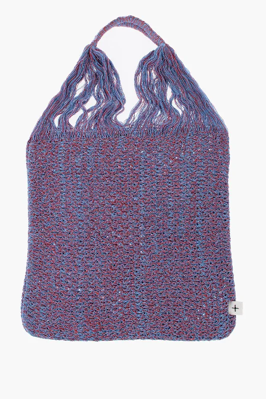 Medium - Sized Canvas Tote Bag in Navy Blue with Striped Pattern for a Nautical - Inspired LookJil Sander Double Color Knitted Tote Bag Medium - Sized Canvas Tote Bag in Navy Blue with Striped Pattern for a Nautical - Inspired LookJil Sander Double Color Knitted Tote Bag