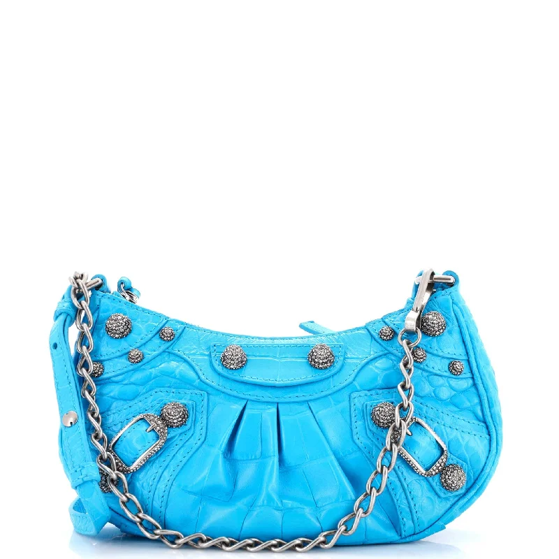 Women's Canvas Shoulder Bag in Navy with Striped Pattern for Beach TripsLe Cagole Giant Studs Chain Shoulder Bag Crocodile Embossed Leather with Crystals Mini Women's Canvas Shoulder Bag in Navy with Striped Pattern for Beach TripsLe Cagole Giant Studs Chain Shoulder Bag Crocodile Embossed Leather with Crystals Mini