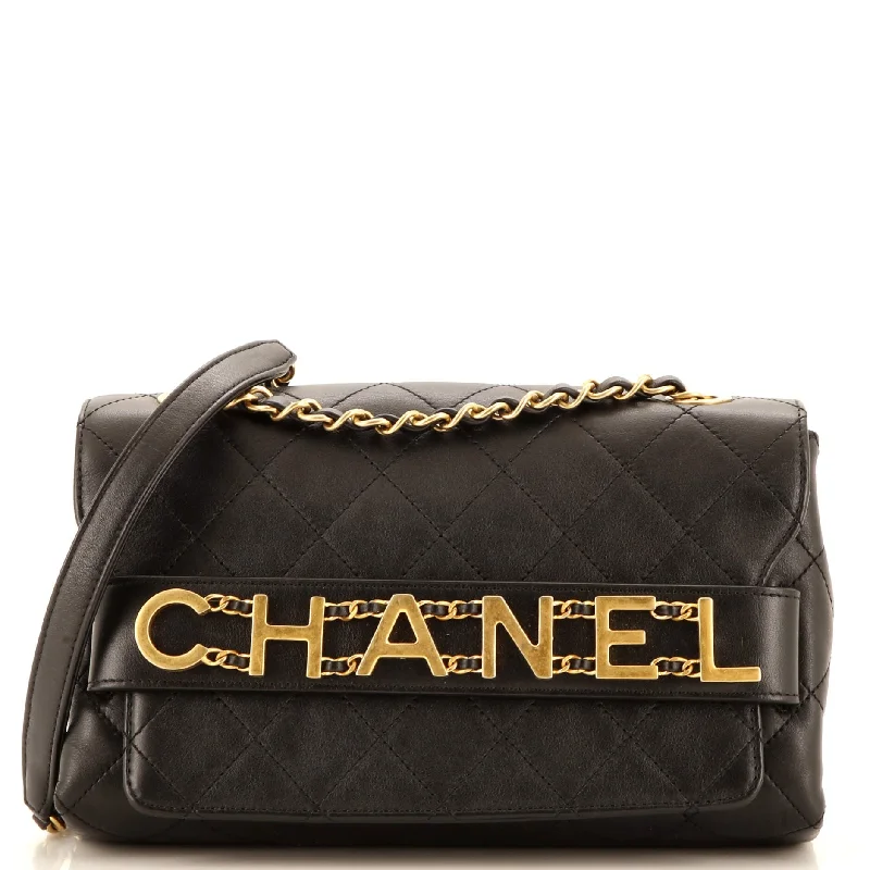 Logo Enchained Flap Bag Quilted Calfskin Medium