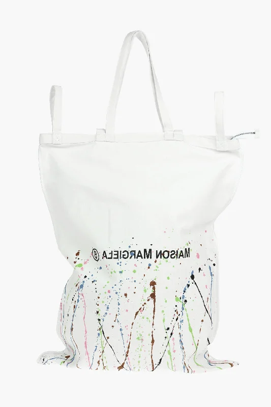 Women's Tote Bag with Magnetic Closure in Orange for Easy Access on the GoMaison Margiela Mm6 Canvas Maxi Tote Bag In Paint-Splatter Print With Logo Women's Tote Bag with Magnetic Closure in Orange for Easy Access on the GoMaison Margiela Mm6 Canvas Maxi Tote Bag In Paint-Splatter Print With Logo