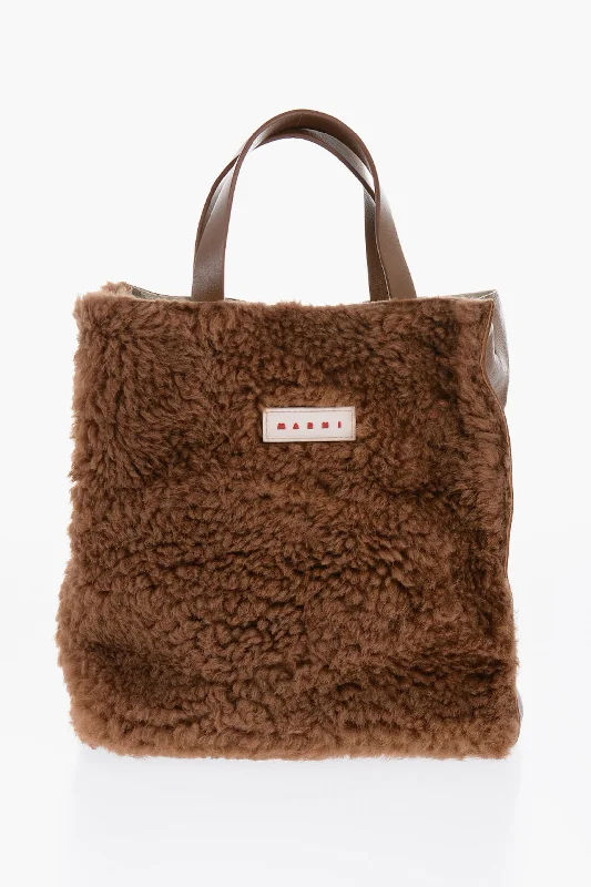Large Capacity Genuine Leather Women's Tote Bag in Black for Work and CommutingMarni Shearling Detailing Museo Mini Tote Bag Large Capacity Genuine Leather Women's Tote Bag in Black for Work and CommutingMarni Shearling Detailing Museo Mini Tote Bag