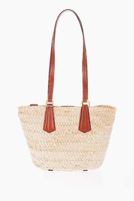 Women's Printed Tote Bag in Floral Patterns for a Spring - Themed Shopping TripMax Mara Braided Straw Panierm Tote Bag With Double Handle Women's Printed Tote Bag in Floral Patterns for a Spring - Themed Shopping TripMax Mara Braided Straw Panierm Tote Bag With Double Handle