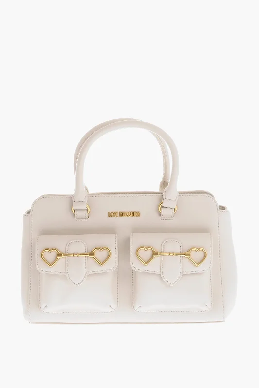 Quilted Tote Bag in Cream with Silver Hardware for a Classic and Sophisticated StyleMoschino Love Double Pocket Faux Leather Tote Bag With Clamp Quilted Tote Bag in Cream with Silver Hardware for a Classic and Sophisticated StyleMoschino Love Double Pocket Faux Leather Tote Bag With Clamp