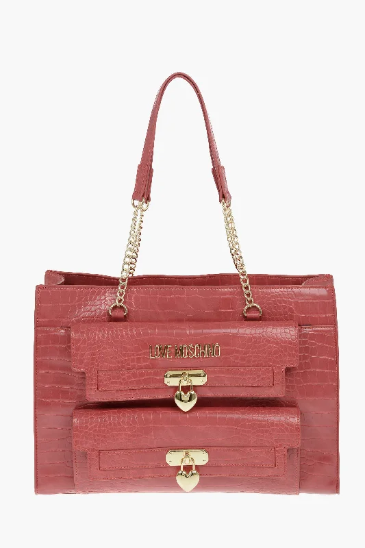 Patchwork Tote Bag in Denim with Vintage - Inspired Designs for a Retro AppealMoschino Love Faux Leather Crocodile Effect Tote Bag With Golden Deta Patchwork Tote Bag in Denim with Vintage - Inspired Designs for a Retro AppealMoschino Love Faux Leather Crocodile Effect Tote Bag With Golden Deta