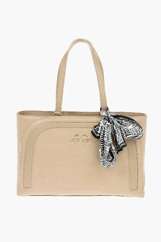 Women's Tote Bag with Detachable Pouch in Purple for Added ConvenienceMoschino Love Faux Leather Crocodile Effect Tote Bag With Removable P Women's Tote Bag with Detachable Pouch in Purple for Added ConvenienceMoschino Love Faux Leather Crocodile Effect Tote Bag With Removable P