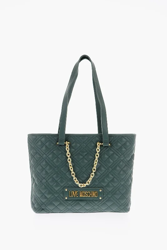 Women's Printed Tote Bag in Floral Patterns for a Spring - Themed Shopping TripMoschino Love Faux Leather Quilted Tote Bag With Golden Details Women's Printed Tote Bag in Floral Patterns for a Spring - Themed Shopping TripMoschino Love Faux Leather Quilted Tote Bag With Golden Details
