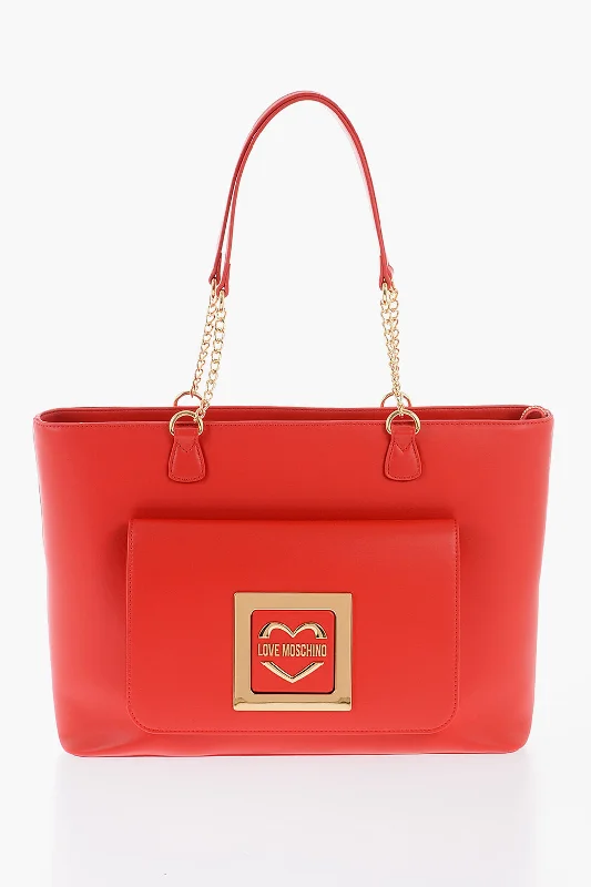 Monogrammed Tote Bag in Brown Leather with Personalized Initials for a Custom and Elegant TouchMoschino Love Faux Leather Tote Bag With Golden Details Monogrammed Tote Bag in Brown Leather with Personalized Initials for a Custom and Elegant TouchMoschino Love Faux Leather Tote Bag With Golden Details