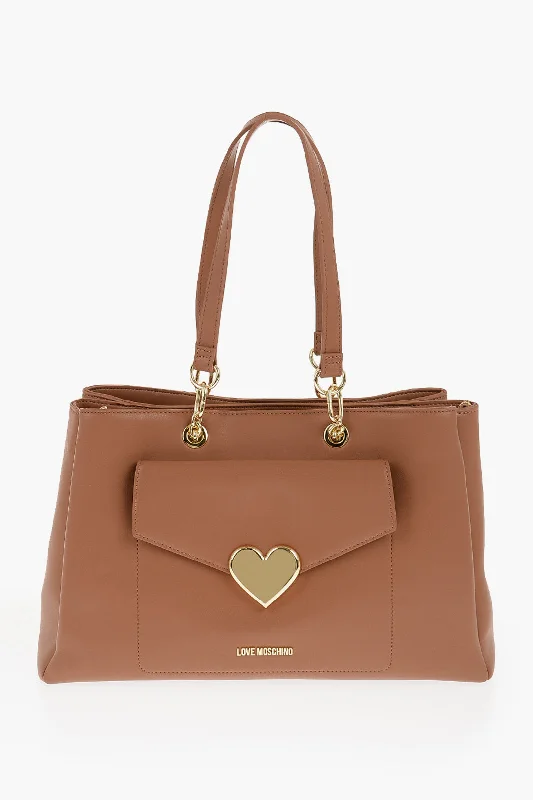 Embroidered Tote Bag in Beige with Floral Motifs for a Boho - Chic VibeMoschino Love Faux Leather Tote Bag With Golden Logo