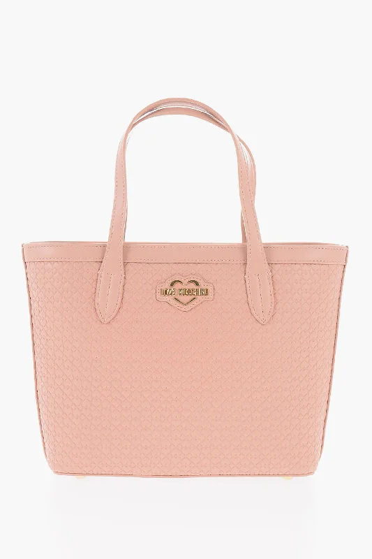 Women's Tote Bag with Magnetic Closure in Orange for Easy Access on the GoMoschino Love Faux Leather Valentina Tote Bag With All-Over Hearts Women's Tote Bag with Magnetic Closure in Orange for Easy Access on the GoMoschino Love Faux Leather Valentina Tote Bag With All-Over Hearts