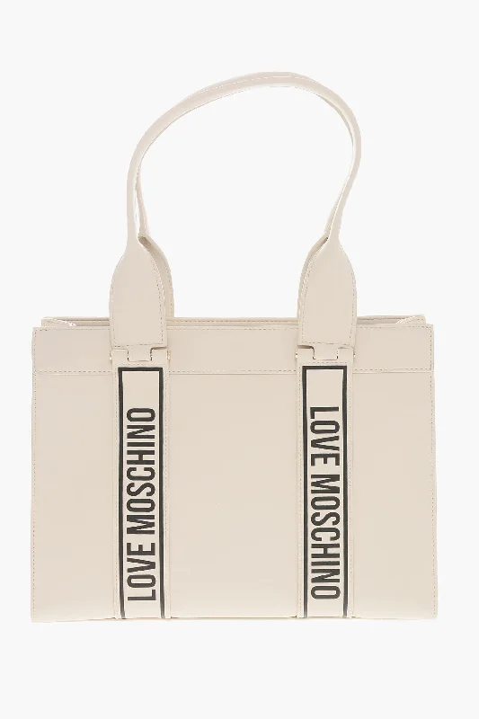 Tote Bag with Adjustable Shoulder Strap in Olive Green for Comfortable CarryingMoschino Love Moschino Faux Leather Tote Bag With Logoed Bands Tote Bag with Adjustable Shoulder Strap in Olive Green for Comfortable CarryingMoschino Love Moschino Faux Leather Tote Bag With Logoed Bands
