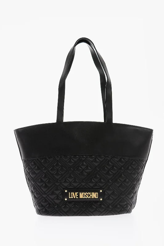 Medium - Sized Canvas Tote Bag in Navy Blue with Striped Pattern for a Nautical - Inspired LookMoschino Love Quilted Faux Leather Tote Bag With Embossed Logo Medium - Sized Canvas Tote Bag in Navy Blue with Striped Pattern for a Nautical - Inspired LookMoschino Love Quilted Faux Leather Tote Bag With Embossed Logo